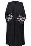 Front Open Black Abaya with Pink and Black Embroidery