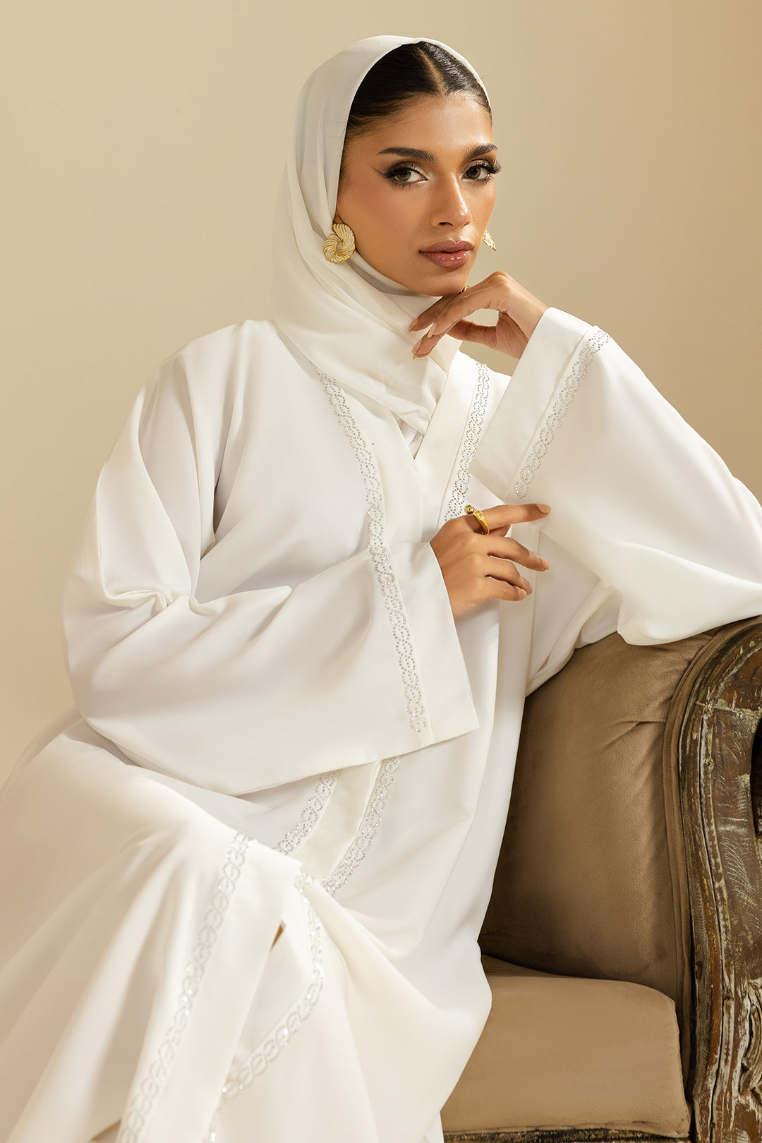 White Front Open Abaya
