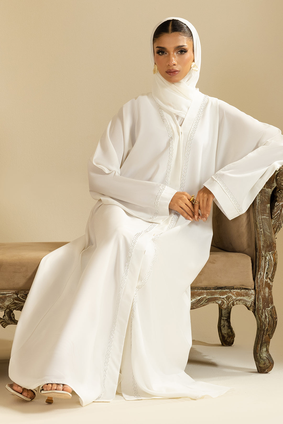 White Front Open Abaya