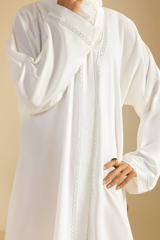 White Front Open Abaya