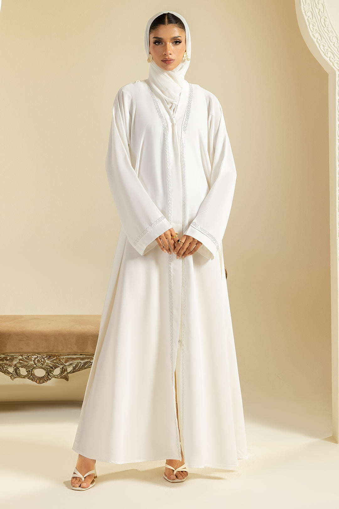 White Front Open Abaya