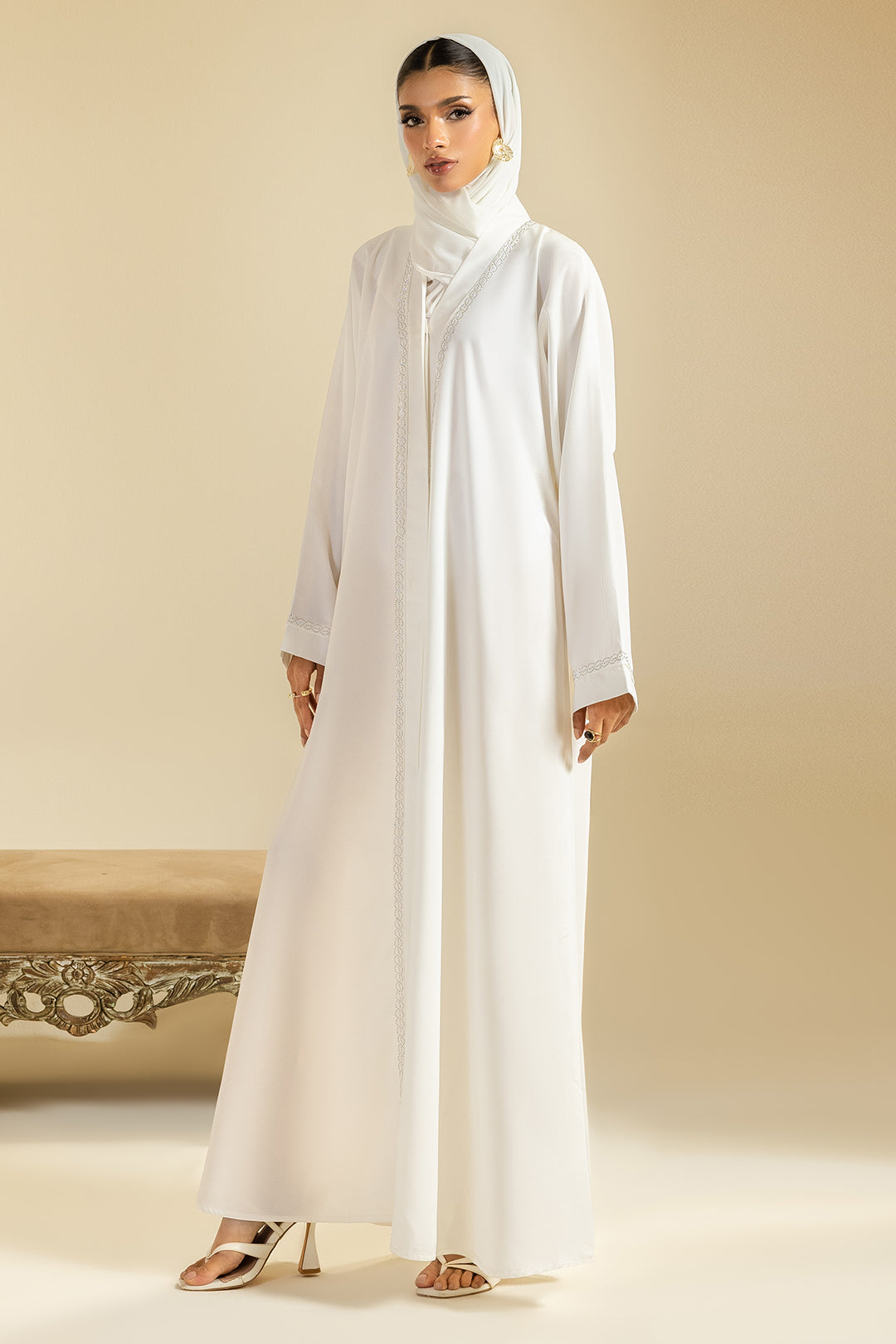 White Front Open Abaya